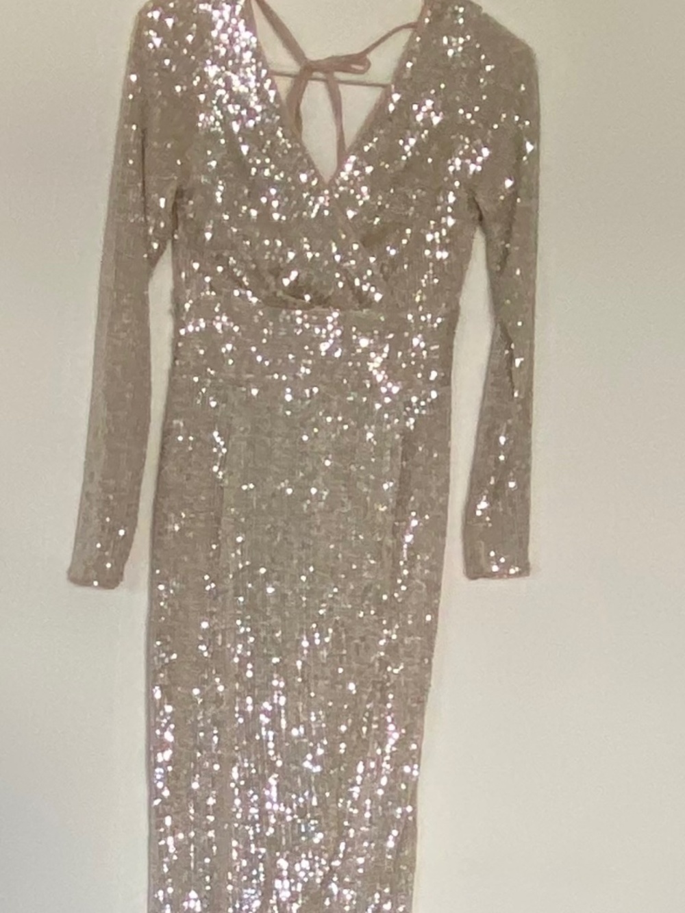 Miss Selfridge Champagne Gold Sequin Wrap Midi Dress